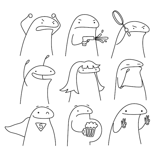 무료 벡터 손으로 그린 flork meme 그림