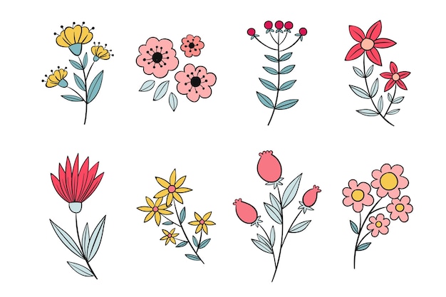 Vettore gratuito collezione di fiori disegnati a mano