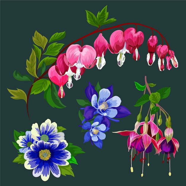 손으로 그린 된 꽃 모음