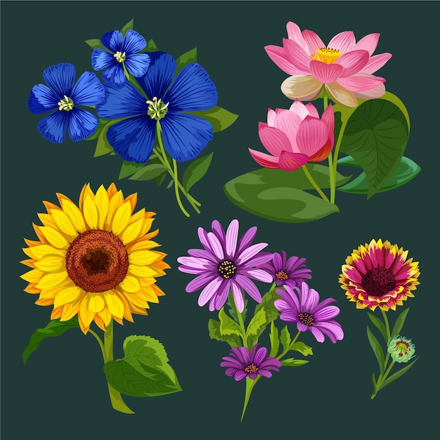 無料ベクター 手描きの花コレクション