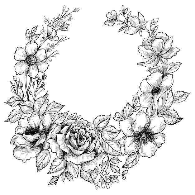 손으로 그린 꽃 장식 스케치 프레임 디자인
