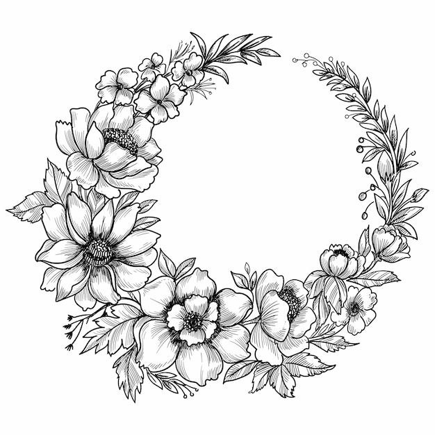 Hand drawn flower decorative sketch frame design