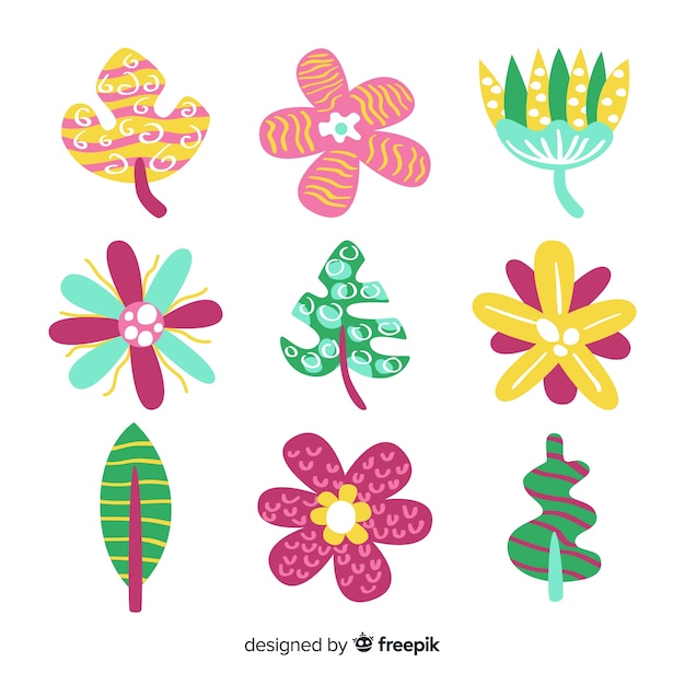 Free vector hand drawn flower and leaves collection