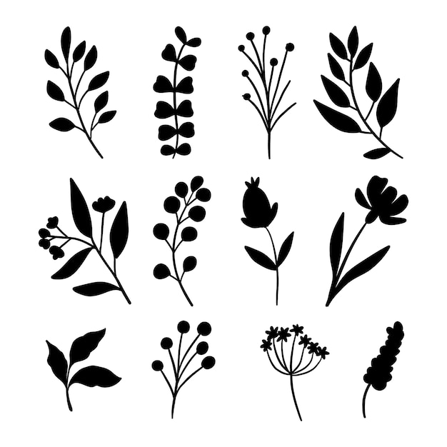 Free vector hand drawn flower silhouette set