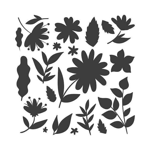 Hand drawn flower silhouettes illustration