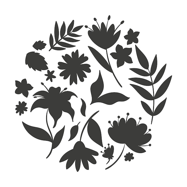 Hand drawn flower silhouettes illustration