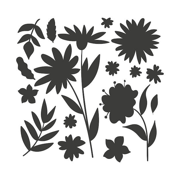 Hand drawn flower silhouettes illustration