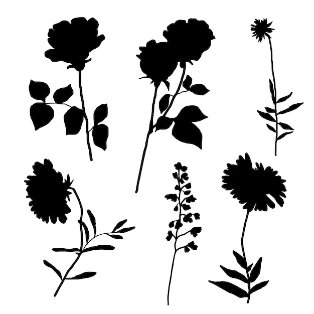 手描きの花のシルエットイラスト
