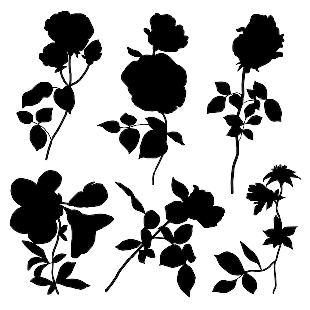 Hand drawn flower silhouettes illustration