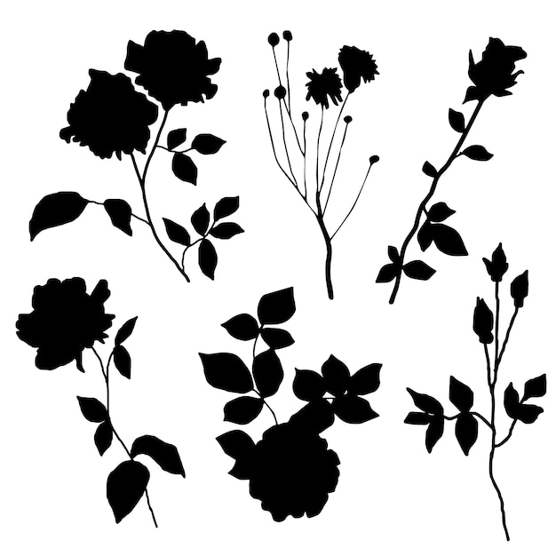 Free vector hand drawn flower silhouettes illustration