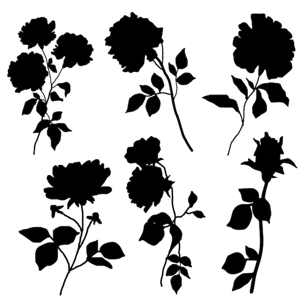 手描きの花のシルエットイラスト