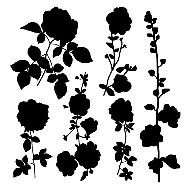 手描きの花のシルエットイラスト