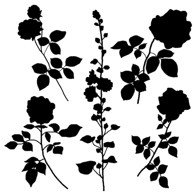 Hand drawn flower silhouettes illustration