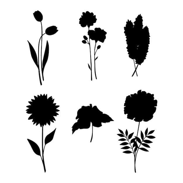 Free vector hand drawn flower silhouettes illustration