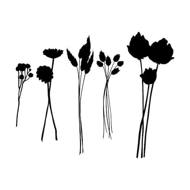 Hand drawn flower silhouettes illustration