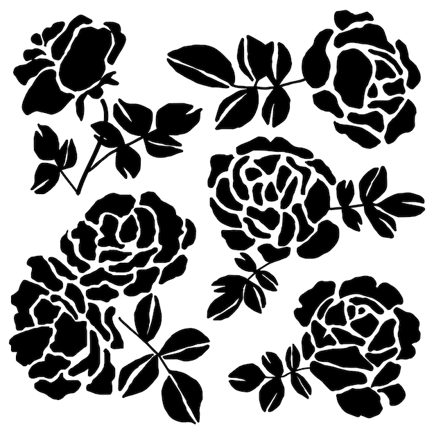 Hand drawn flower silhouettes illustration