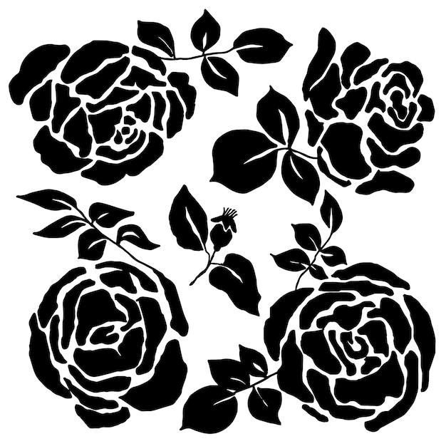 Hand drawn flower silhouettes illustration