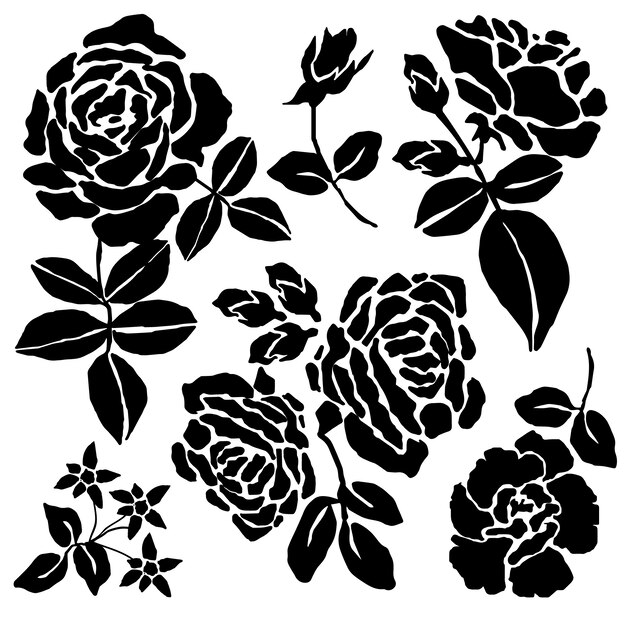 Hand drawn flower silhouettes illustration