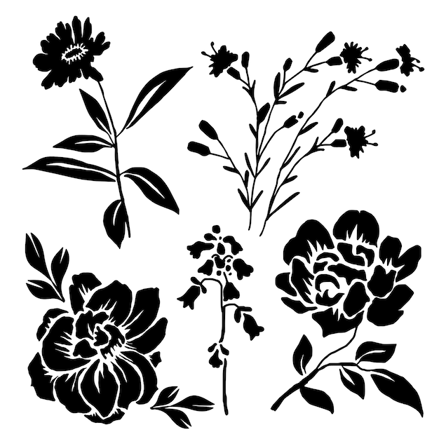 Free vector hand drawn flower silhouettes illustration