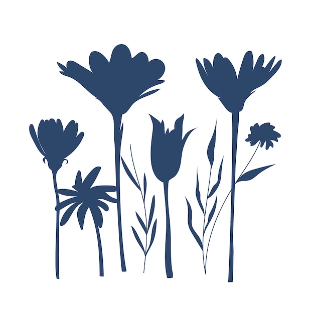 Hand drawn flower silhouettes illustration