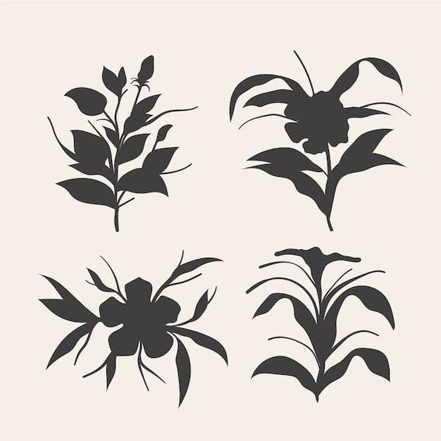 Free vector hand drawn flower silhouettes