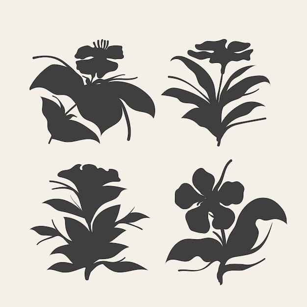 Hand drawn flower silhouettes