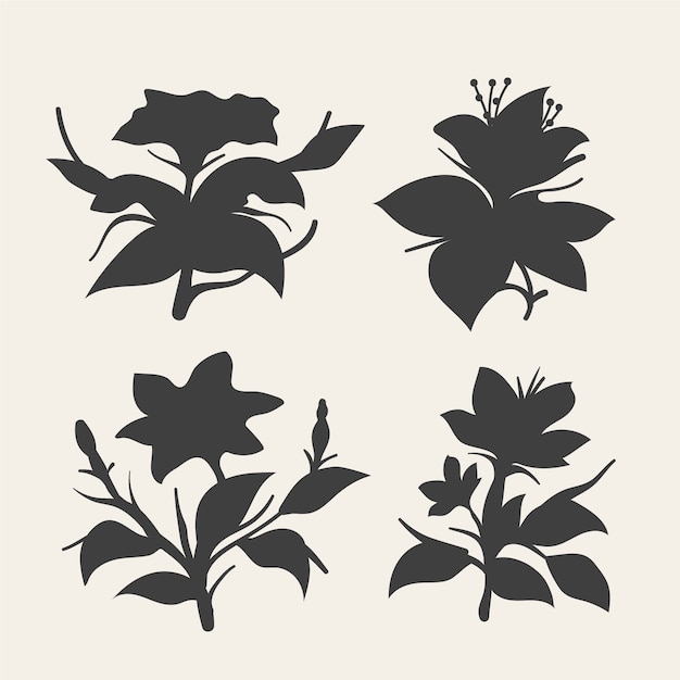 Free vector hand drawn flower silhouettes