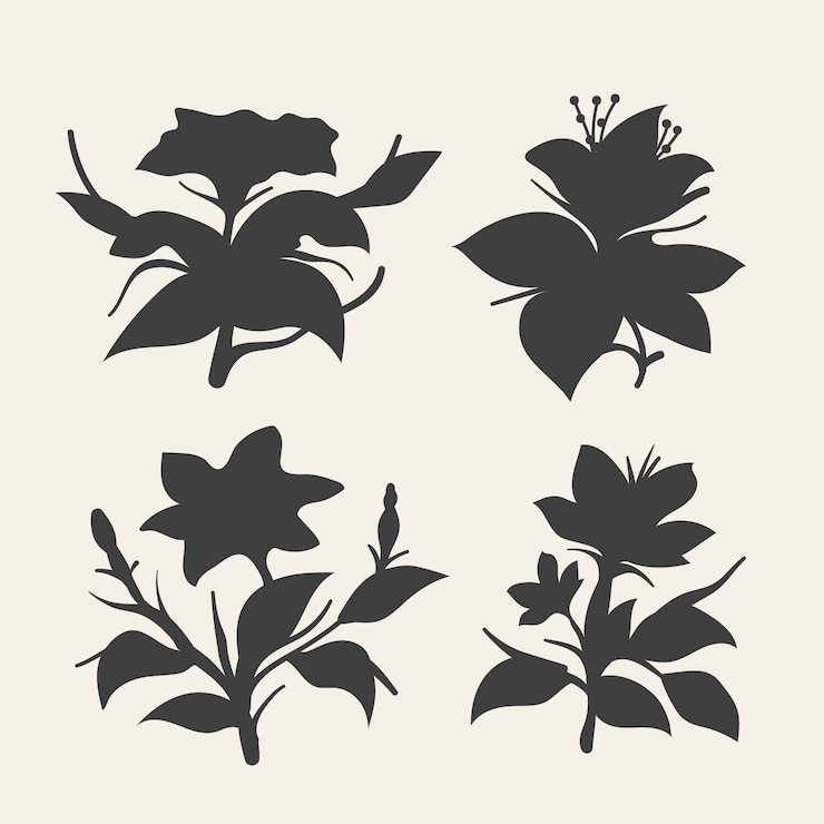 無料Vector 手描きの花のシルエット
