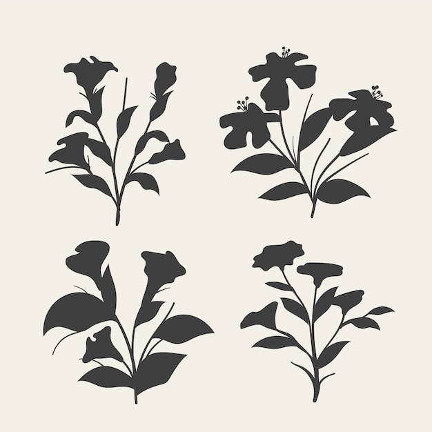 Free vector hand drawn flower silhouettes