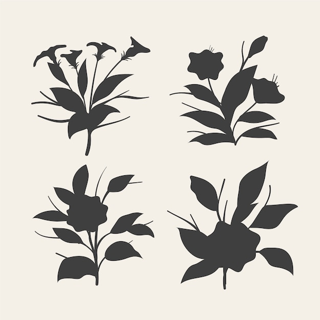 Free vector hand drawn flower silhouettes