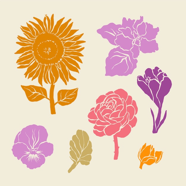 Hand drawn flower silhouettes