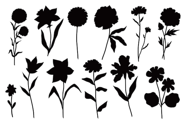 Free vector hand drawn flower silhouettes