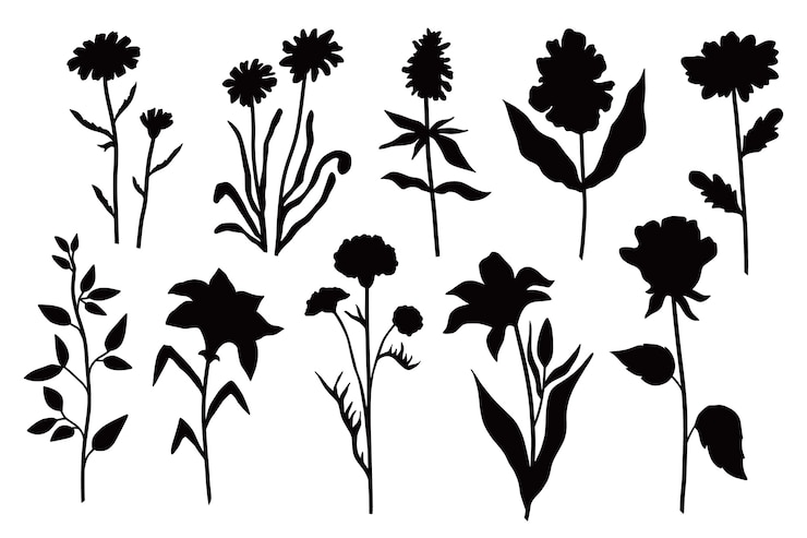 無料Vector 手描きの花のシルエット