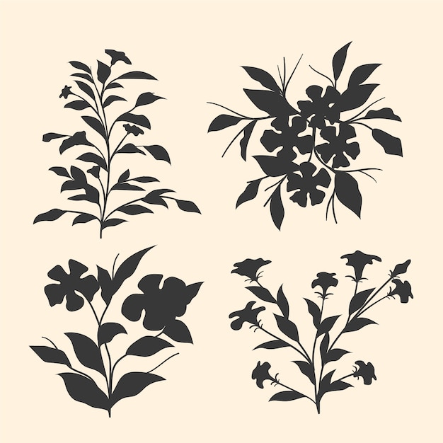 Free vector hand drawn flower silhouettes