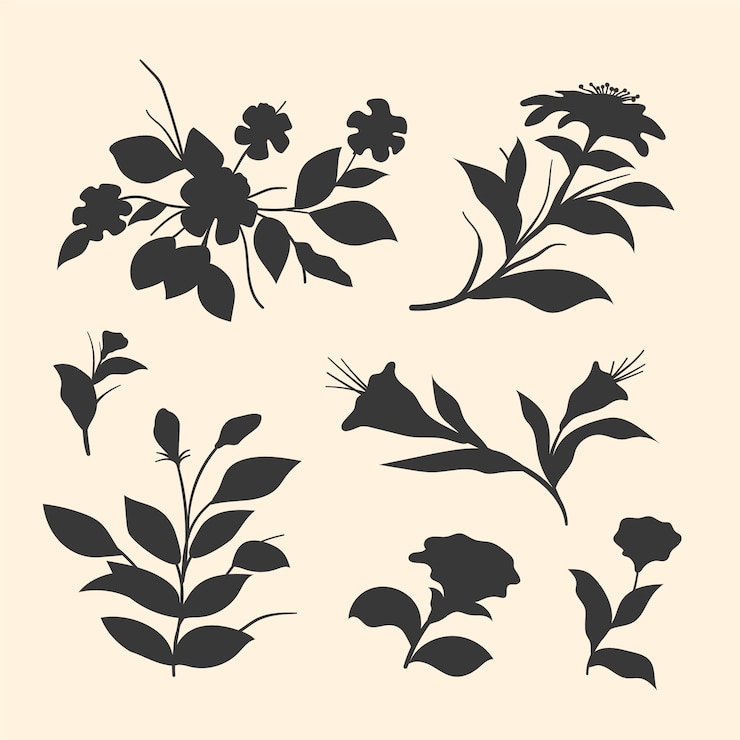 無料Vector 手描きの花のシルエット