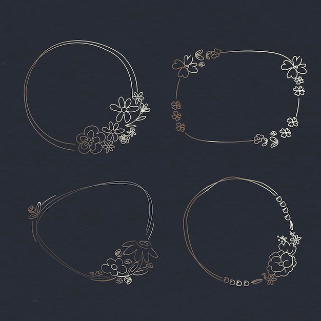 Hand drawn flower wreath set