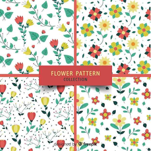 무료 벡터 손으로 그린 꽃과 나뭇잎 패턴 컬렉션