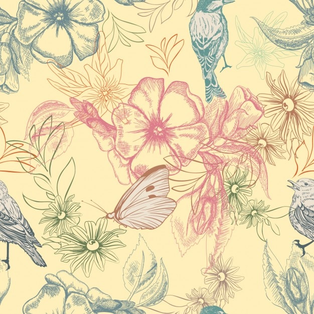 Free vector hand drawn flowers and animals