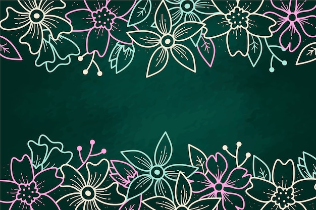 Hand drawn flowers on blackboard background