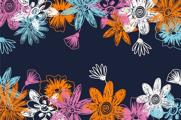 Free vector hand drawn flowers on blackboard background