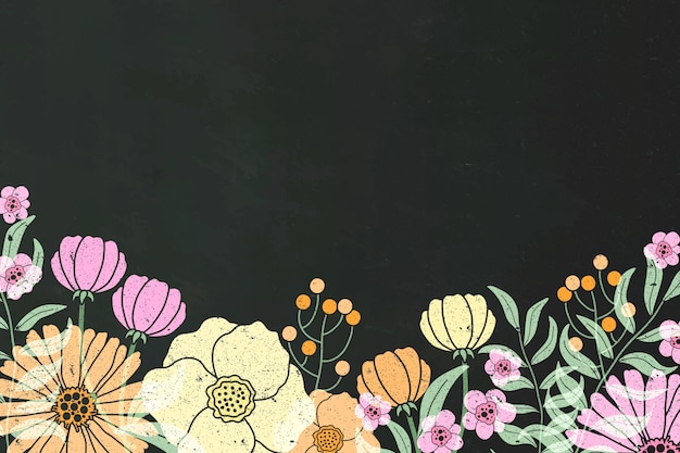 Hand drawn flowers on blackboard background