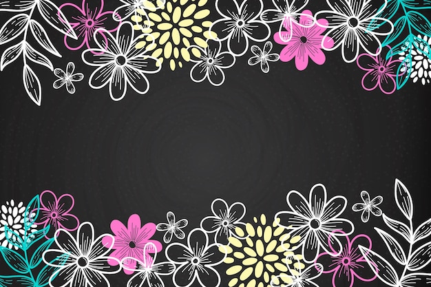 Рисованной цветы на фоне доски