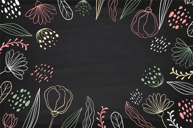 Free vector hand drawn flowers on blackboard background