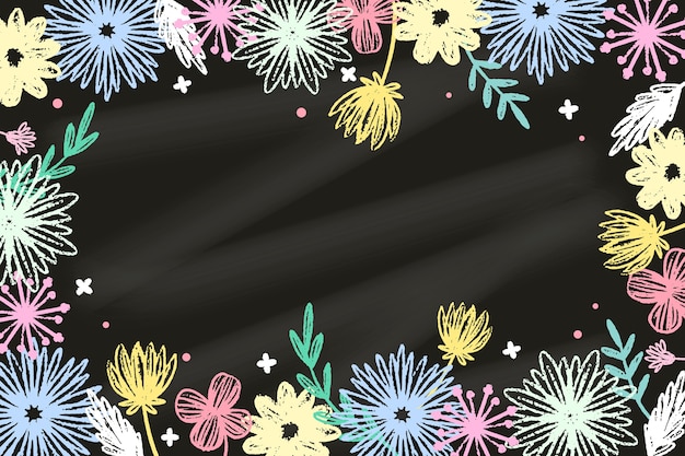 Hand drawn flowers on blackboard background