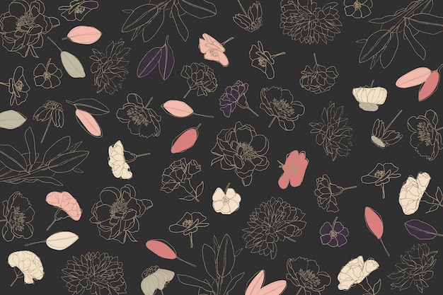 Hand drawn flowers on blackboard background