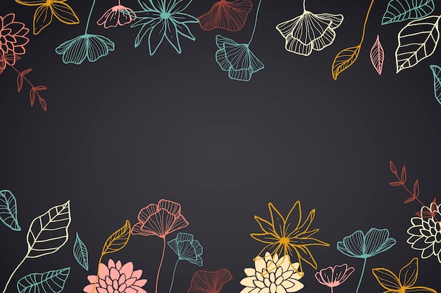 Hand drawn flowers on blackboard background