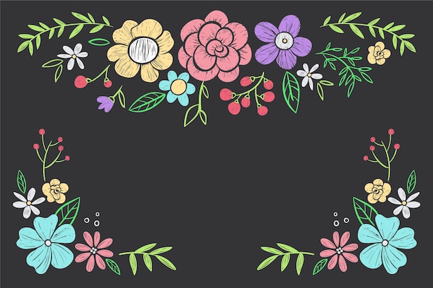 Free vector hand drawn flowers on blackboard wallpaper