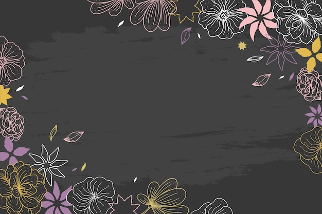 Free vector hand-drawn flowers on blackboard wallpaper