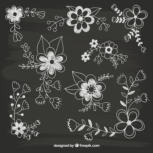 Free vector hand drawn flowers on blackboard