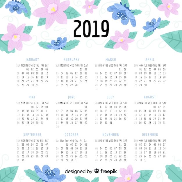 Free vector hand drawn flowers calendar template